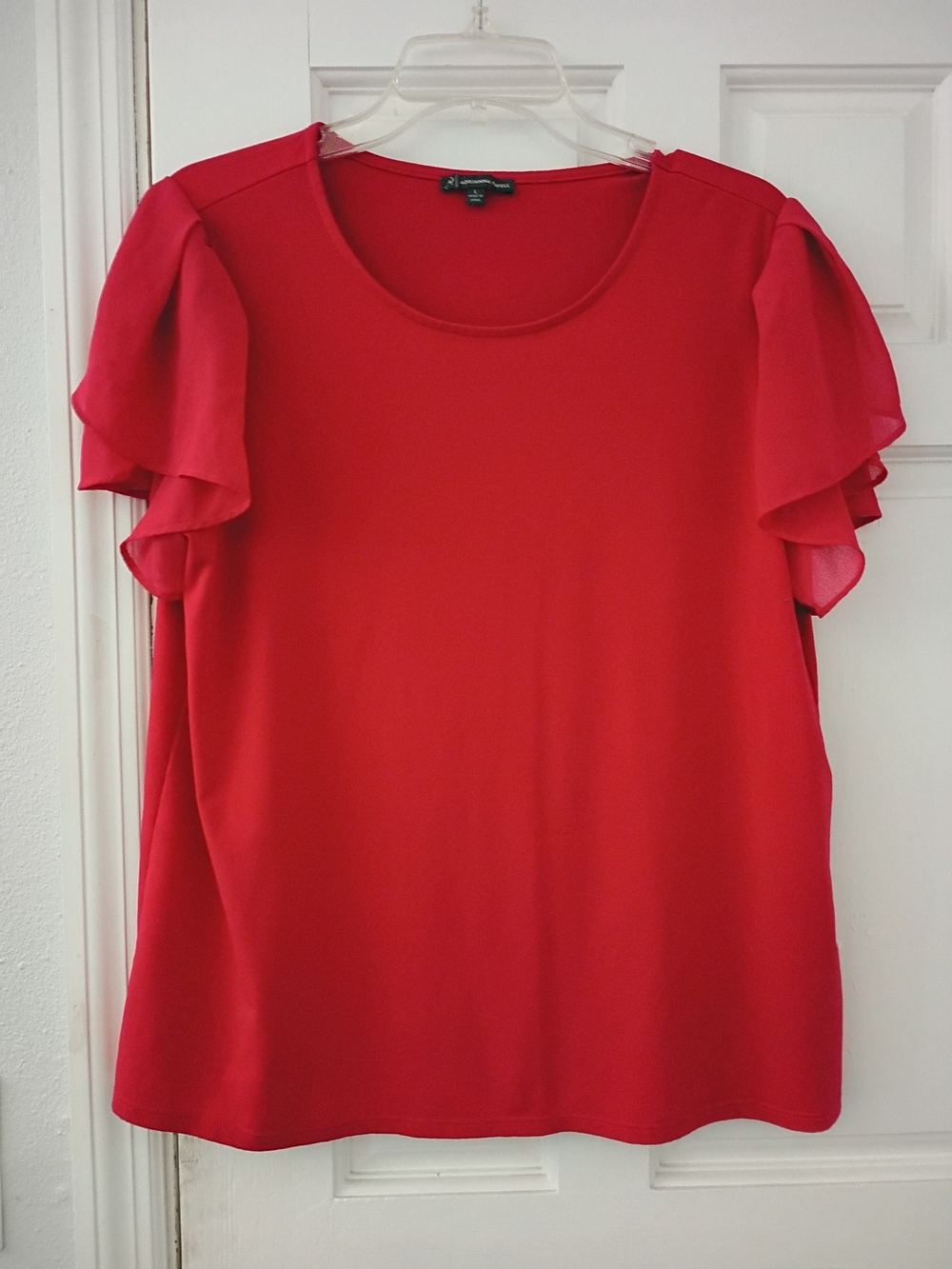 Adrianna Papell Red Flutter Sleeve Blouse